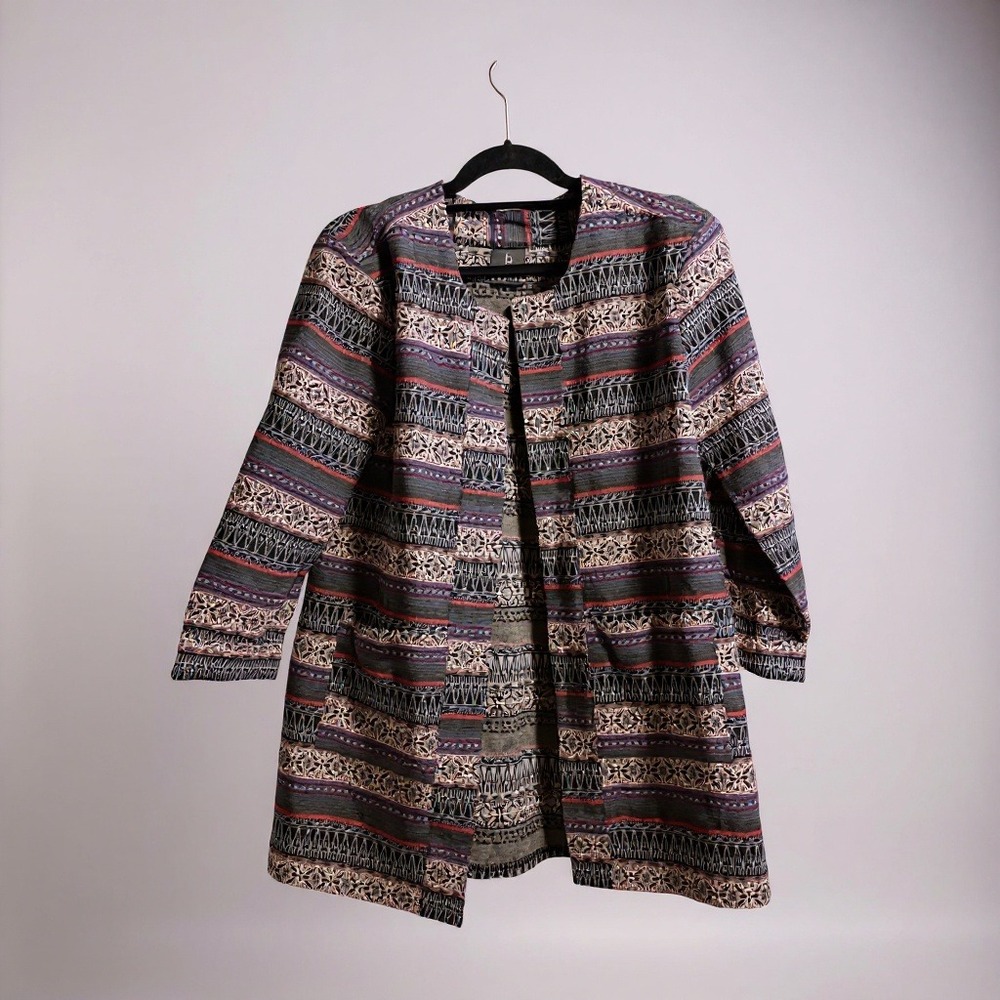 b Collection by Bobeau Women's Open Front Cardigan Jacket Geometric Print Size S